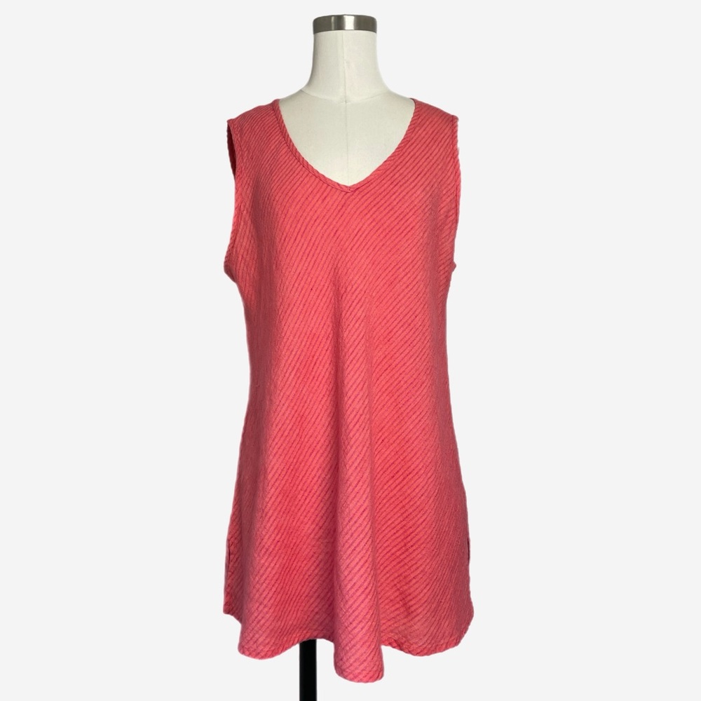 Flax Coral pink striped sleeveless linen v-neck tunic tank beach boho summer M